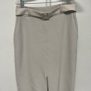 Ann Taylor Cream Belted Pencil Skirt